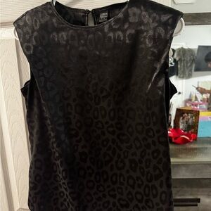 Black Shoulder Padded Leopard Print Sleeveless Top